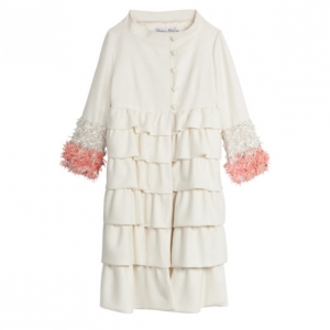 Christian Dior Cream Ruffled Embellished Sleeve Coat M