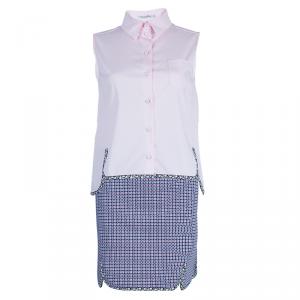 Dior Pink Shirt and Jaquard Skirt Matched Piping Detail Set S