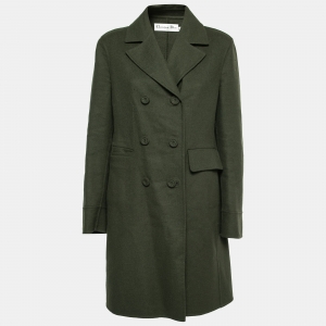 Dior Olive Green Wool & Angora Button Front Belted Coat L