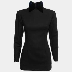 Christian Dior Boutique Vintage Black Wool Velvet Collared Top S