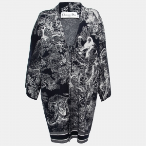 Christian Dior Navy Blue Cashmere Toile De Jouy Kimono M