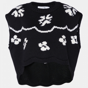 Christian Dior Black Intarsia Knit Scallop Hem Sweater M