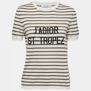 Christian Dior Cream & Brown Striped J'adior St-Tropez Knit Top M