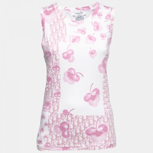 Christian Dior Boutique Vintage Pink Monogram Print Cotton Tank Top L