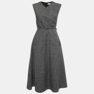 Christian Dior Grey Wool Belted Midi Dress S