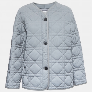 Christian Dior Grey Quilted Technical Taffeta Macrocannage Peacoat Jacket S