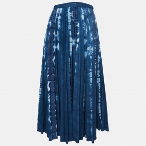 Dior Navy Blue Tie Dye Denim Pleated Midi Skirt M
