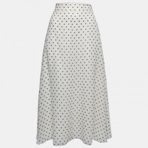 Christian Dior White Polka Dot Silk Chiffon Midi Skirt M
