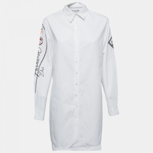 Dior White Cotton PARADISE Printed Full Sleeve Oversized Shirt M
