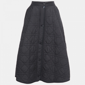 Dior Black Macro Cannage Quilted Synthetic A-Line Midi Skirt M