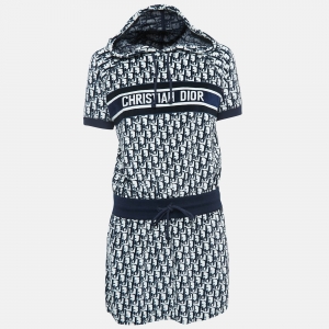 Dior Navy Blue Oblique Cotton Hooded Mini Dress S