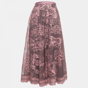Dior Pink Patterned Lace Dioriviera Midi Skirt L