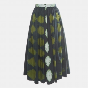 Dior Green Tie Dye Print Cotton Gathered Midi Skirt S