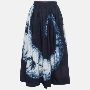 Dior Navy Blue Tie-Dye Printed Cotton Buttoned Midi Skirt S