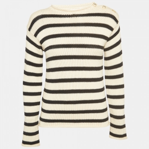 Christian Dior Black/White Stripe Rib Knit Crew Neck Sweater S