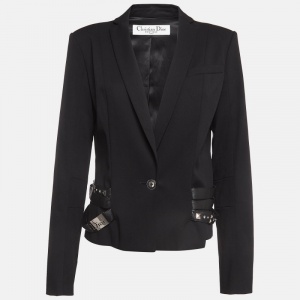 Dior Vintage Black Wool Blend Studded Belt Jacket L
