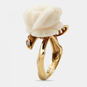 Dior Pre Catelan Diamond Chalcedony Rose 18k Yellow Gold Ring Size 55