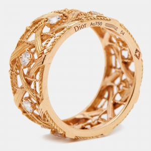 Dior My Dior Diamond 18k Rose Gold Large Openwork Band Ring Size 54