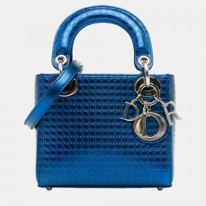 Pre Owned Dior Blue Mini Patent Microcannage Lady Dior