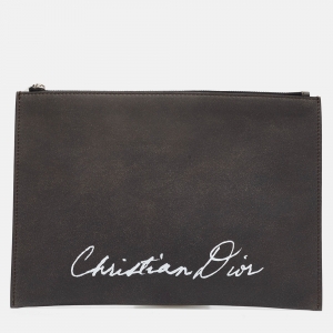 Dior Dark Grey Nubuck Leather 1947 Lily of the Valley Pouch