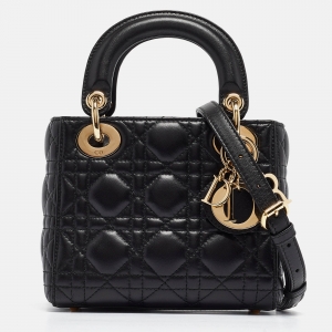 Pre Owned Dior Black Cannage Leather Mini Lady Dior Tote