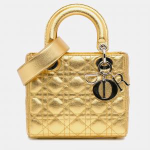 Pre Owned Dior Small Metallic Grained Calfskin Cannage Lucky Badges My Lady Dior