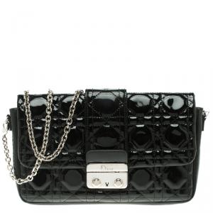 Dior Black Cannage Patent Leather New Lock Chain Clutch