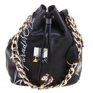 Pre Owned Dior Black Leather Paradise Bubble Drawstring Bucket Bag