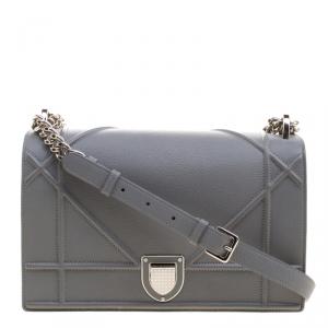 مملوكة مسبقًا Dior Grey Leather Medium Diorama Shoulder Bag
