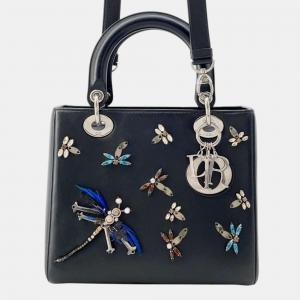 Dior Lady Dior handbag Black Leather Rhinestone