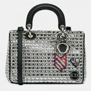 Dior Black Silver Small Tweed Patch Diorissimo Tote
