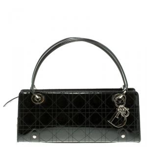 مملوكة مسبقًا Dior Black Cannage Patent Leather Lady Dior East West Shoulder Bag
