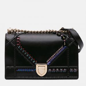 Dior Black Medium Calfskin Crystal Embroidered Diorama Flap