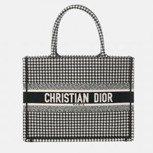 Christian Dior Book Tote Medium Houndstooth Black/White Canvas Handbag
