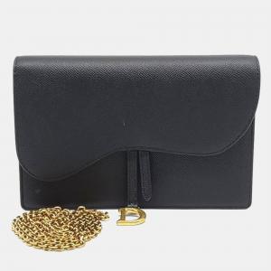 Dior Black Leather Saddle Chain Crossbody Bag