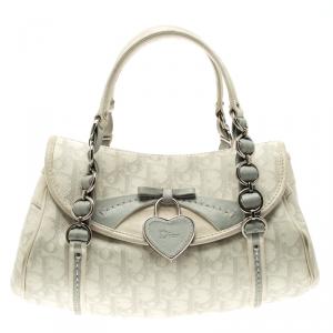 Dior Off White/Grey Monogram Coated Canvas Trotter Romantique Boston Bag