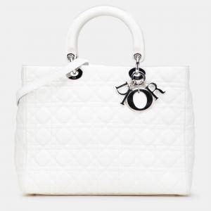 Pre Owned Dior White Large Lambskin Cannage Lady Dior