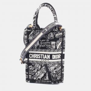Dior Black Mini Plan de Paris Logo Embroidered Canvas Vertical Book Tote
