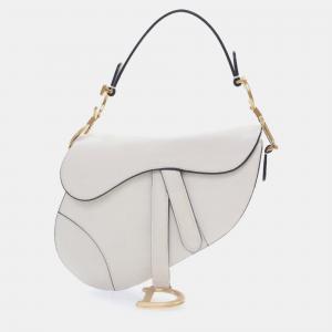 Dior White Mini Grained Calfskin Saddle Bag