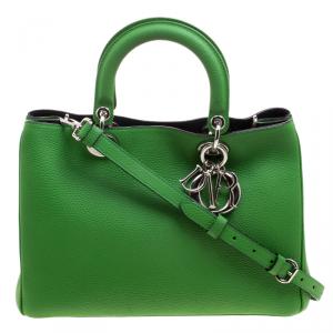 Pre Owned Dior Green Leather Medium Diorissimo Shopper Tote