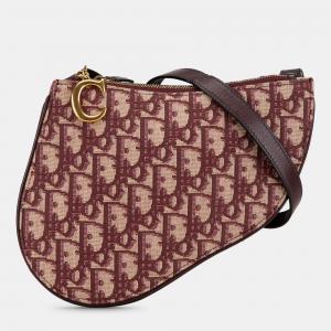 Pre Owned Dior Red Oblique Canvas Saddle Triple Zip Crossbody