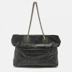 Pre Owned Dior Black Cannage Leather Granville Chain Link Tote