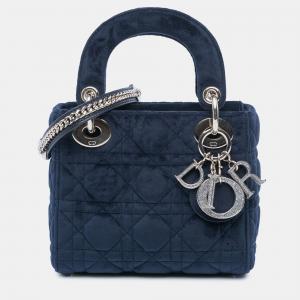 Pre Owned Dior Blue Mini Velvet Cannage Lady Dior