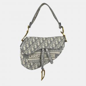 مملوكة مسبقًا Christian Dior Saddle Bag Canvas Gray White Gold