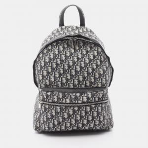 مملوكة مسبقًا Christian Dior Dior Oblique Jacquard Backpack Bag In Canvas And Leather Beige Black Blue
