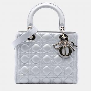 Pre Owned Dior Medium Pearlescent Lambskin Cannage Lady Dior
