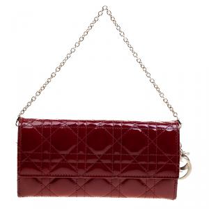 مملوكة مسبقًا Dior Red Cannage Patent Leather Lady Dior Clutch