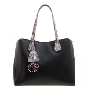 Pre Owned Dior Black Leather and Snakeskin Trims Dior Addict Shopping Tote