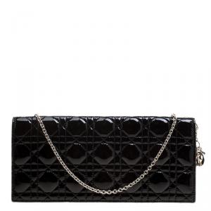 مملوكة مسبقًا Dior Black Cannage Quilted Patent Leather Lady Dior Clutch