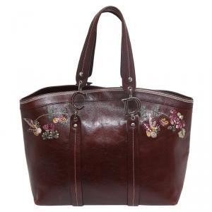 Pre Owned Dior Brown Leather Romantic Flowers Tote